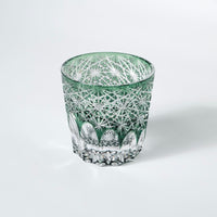 Edo Kiriko Whisky Glass Rock Glass "Large Chrysanthemum" Green by Junichi Nabetani, Master of traditional crafts