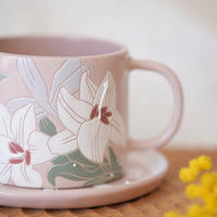 BAIYA Studio Pink Lily Coffee Mug w Saucer