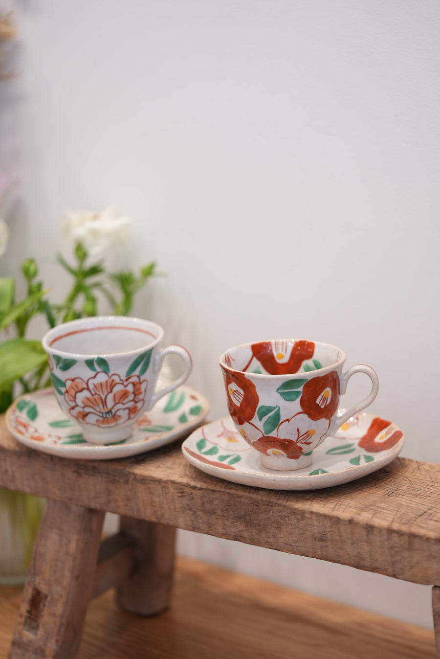 Seto Ware Flower Coffee Mug and Saucer Set