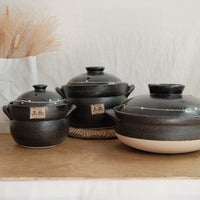 Donabe Banko Ware Double Lids Black Clay Pot 2.2L