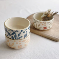 Buncho Pottery /Small bowl full of flowers - Blue