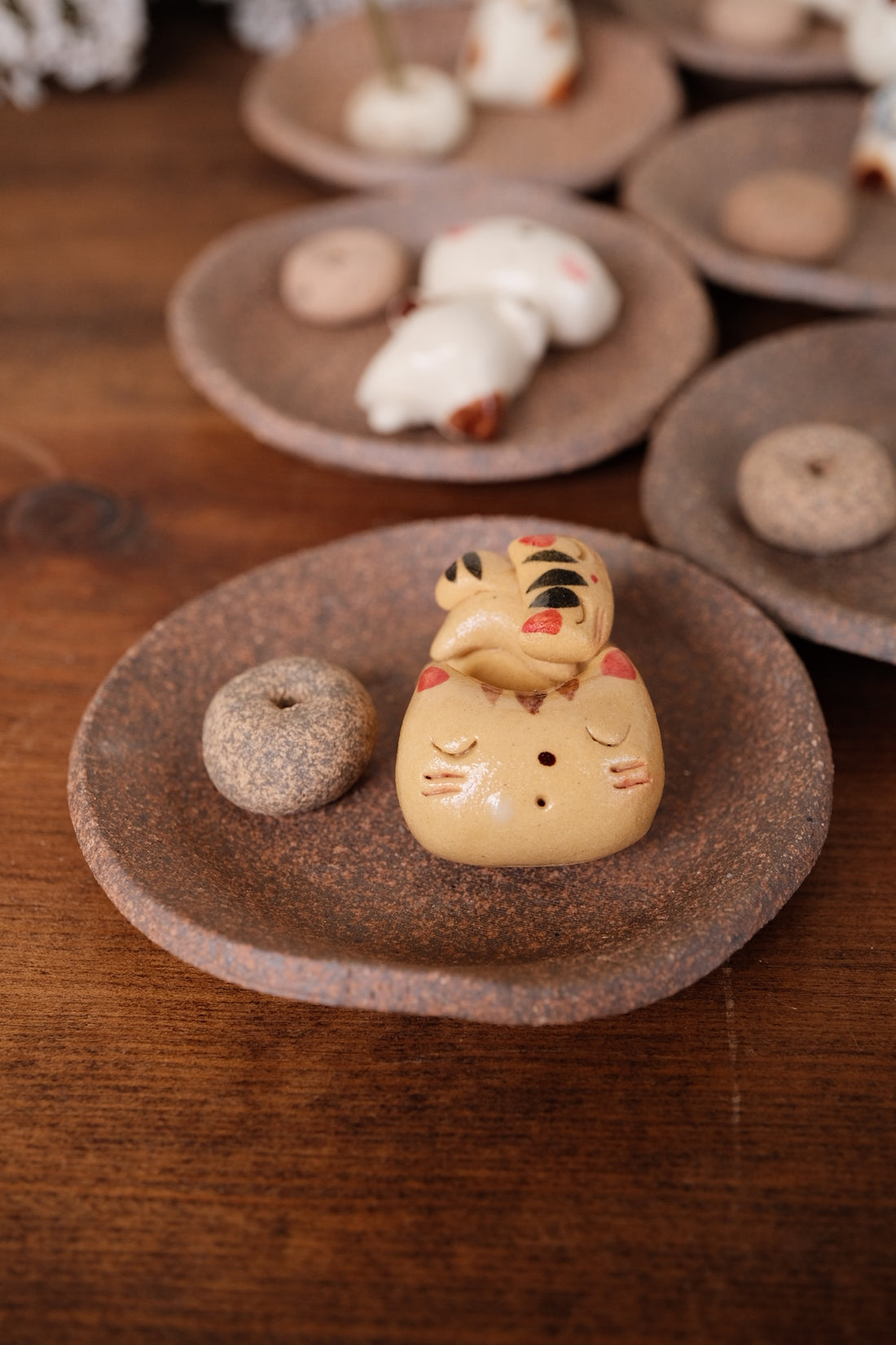 Japanese Clay Animals Incense Holder - Cat Collection