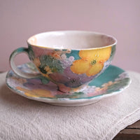 Seto Ware Flower Coffee Cup With Saucer