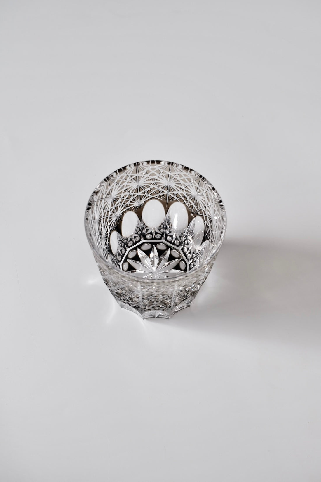 Edo Kiriko Whisky Glass Rock Glass "Large Chrysanthemum" Black by Junichi Nabetani, Master of traditional crafts