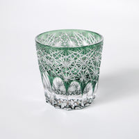 Edo Kiriko Whisky Glass Rock Glass "Large Chrysanthemum" Green by Junichi Nabetani, Master of traditional crafts