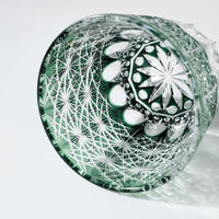 Edo Kiriko Whisky Glass Rock Glass "Large Chrysanthemum" Green by Junichi Nabetani, Master of traditional crafts