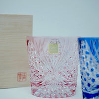 Kagami Crystal - A pair of Whisky Glasses, Edo Kiriko "Tasuki (sash)"