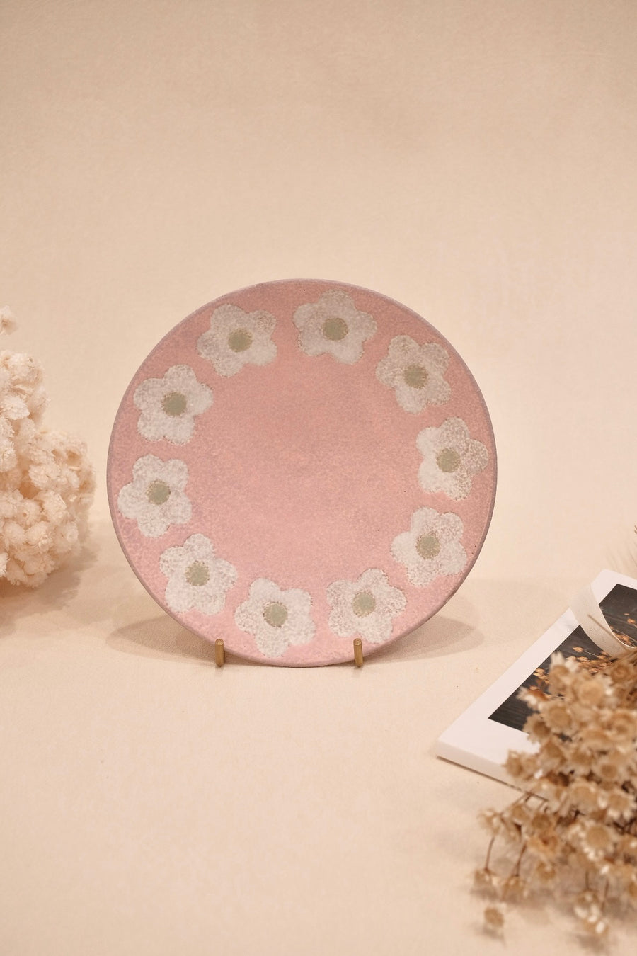Kei Mitsumochi ミツ持啓 Flower Rim Pink Round Plate-Small  KM41