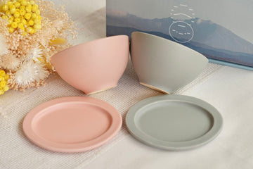 SAKUZAN Sara Gift B Set (2 Rice Bowls & 2 Small Oval Plates) - Pink x Gray