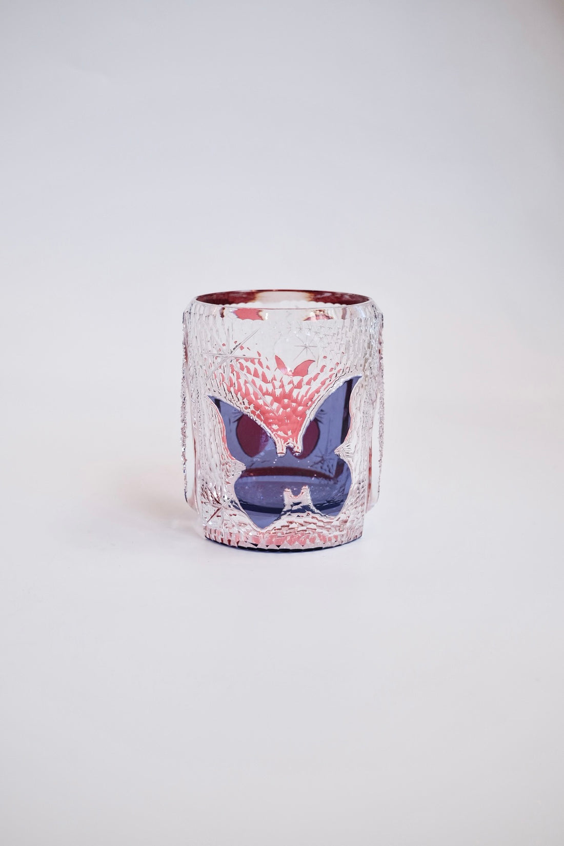 Edo Kiriko Whisky Glass Rock Glass "Butterfly" Purple/Red by Junichi Nabetani, Master of traditional crafts