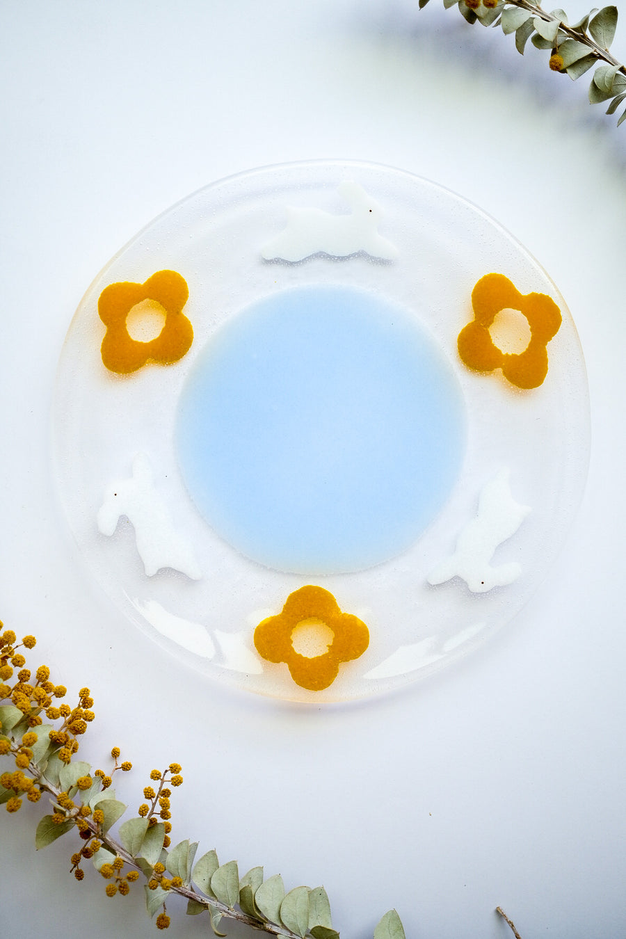 Fuji Glass Studio Rabbit Yellow Flower Plate Plate 18cm