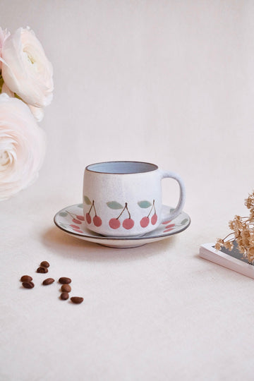 Kei Mitsumochi ミツ持啓 Cherry Mug with Saucer - Red  KM13