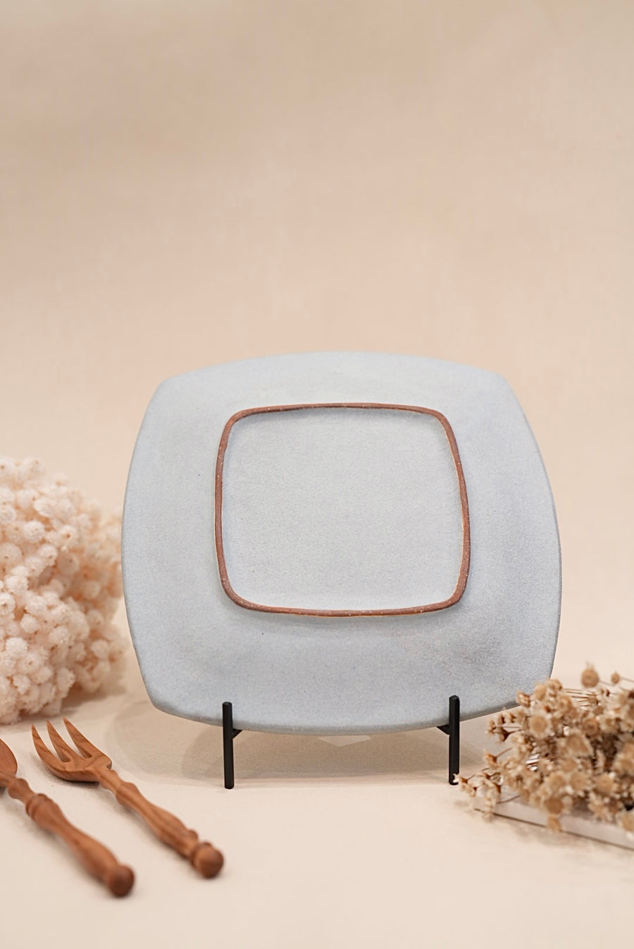 Kei Mitsumochi ミツ持啓 24cm Square Plate - Blue Flower KM20