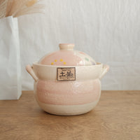Donabe Banko Ware Double Lids Pink Flower Clay Pot 1.1L