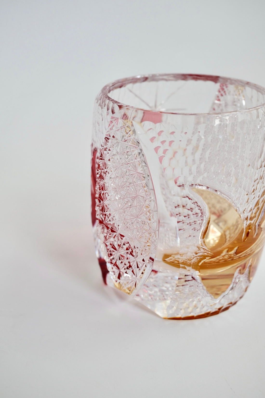 Edo Kiriko Whisky Glass Rock Glass "Butterfly" Yellow/Red by Junichi Nabetani, Master of traditional crafts