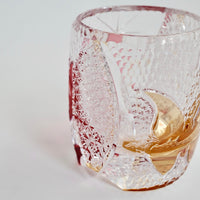 Edo Kiriko Whisky Glass Rock Glass "Butterfly" Yellow/Red by Junichi Nabetani, Master of traditional crafts