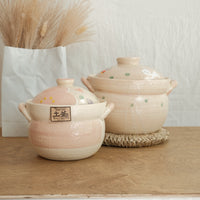 Donabe Banko Ware Double Lids Pink Flower Clay Pot 1.1L
