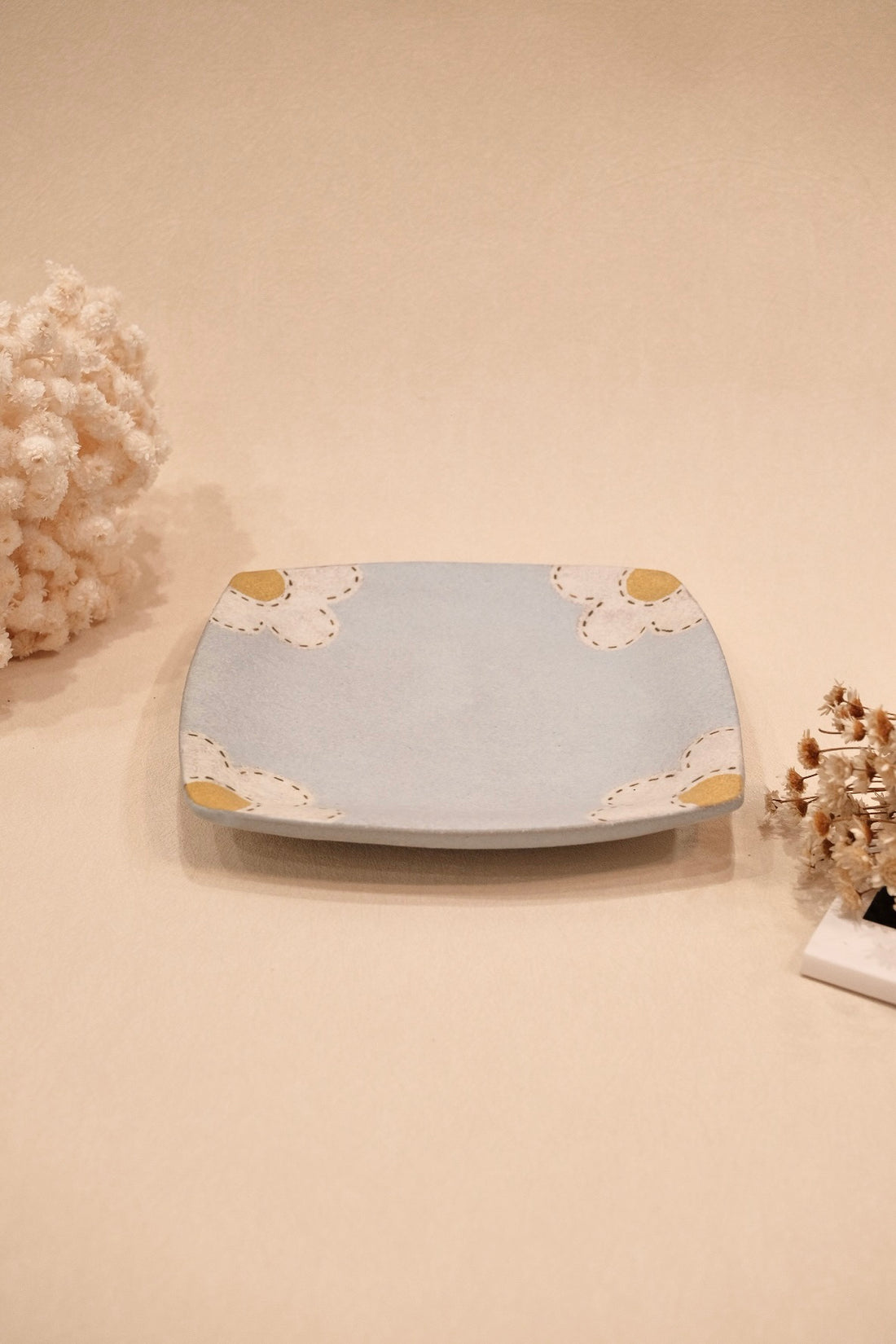 Kei Mitsumochi ミツ持啓 17cm Square Plate - Blue Flower KM27