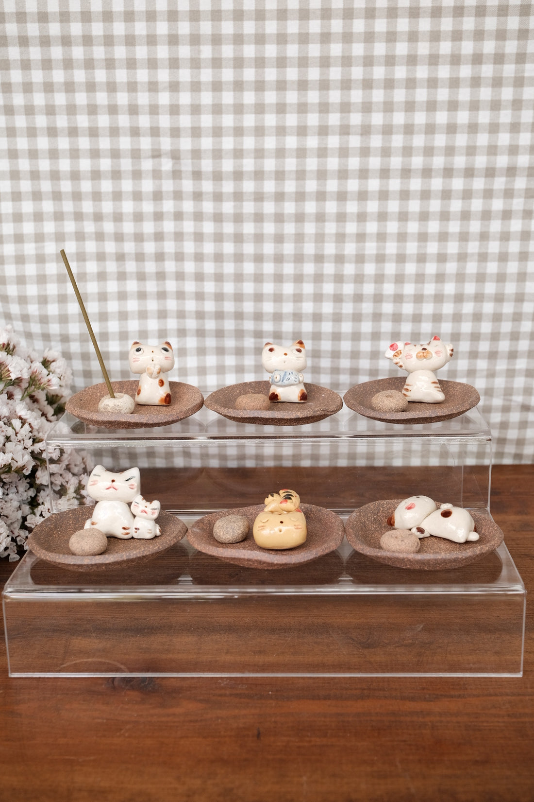 Japanese Clay Animals Incense Holder - Cat Collection