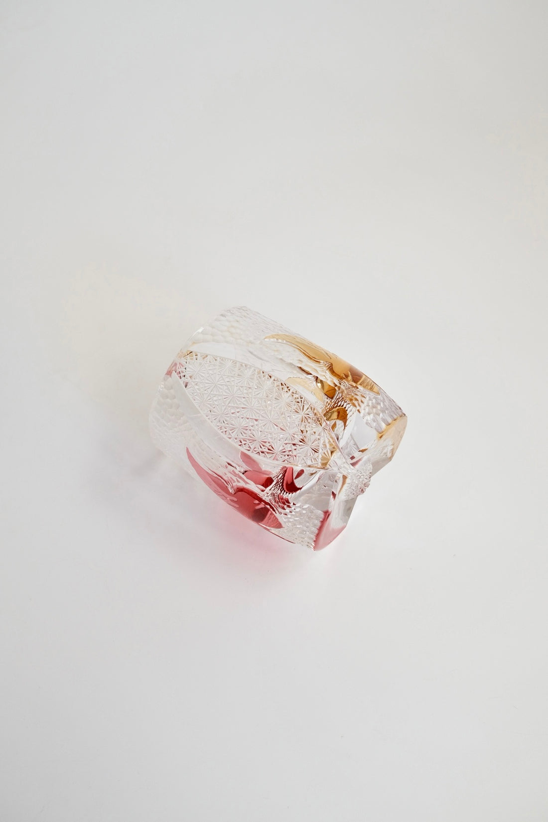 Edo Kiriko Whisky Glass Rock Glass "Butterfly" Yellow/Red by Junichi Nabetani, Master of traditional crafts