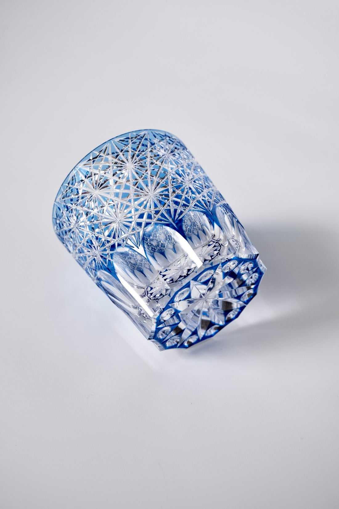 Edo Kiriko Whisky Glass Rock Glass "Large Chrysanthemum" Blue by Junichi Nabetani, Master of traditional crafts