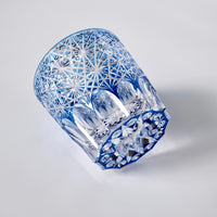 Edo Kiriko Whisky Glass Rock Glass "Large Chrysanthemum" Blue by Junichi Nabetani, Master of traditional crafts