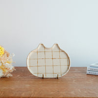 Chiho Yoshida 穗屋工房 Cat Shape Plate - Check CY23