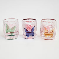 Edo Kiriko Whisky Glass Rock Glass "Butterfly" Yellow/Red by Junichi Nabetani, Master of traditional crafts
