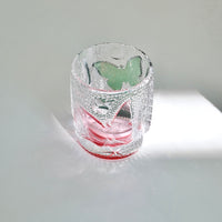 Edo Kiriko Whisky Glass Rock Glass "Butterfly" Green/Red by Junichi Nabetani, Master of traditional crafts