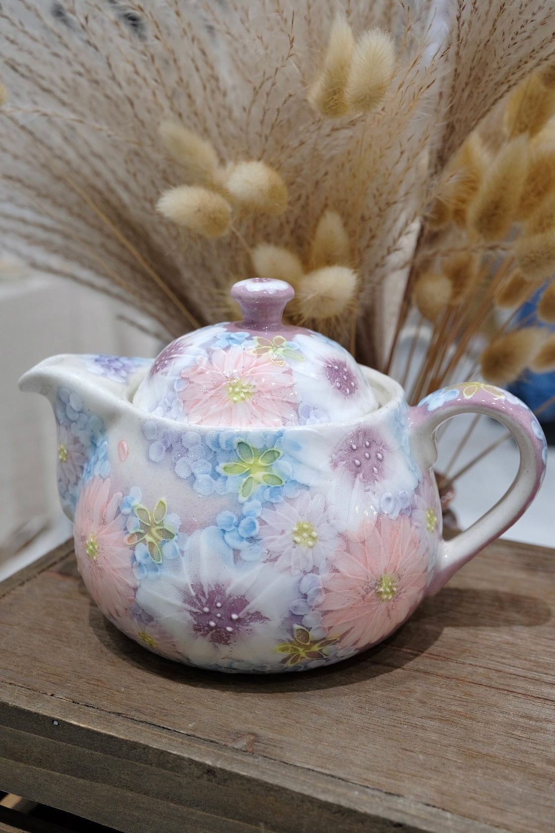 Seto Ware Flower Teapot and Tea cup with Saucer