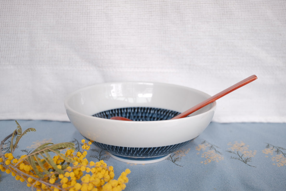 Minoware Ramen Bowl Blue & Brown