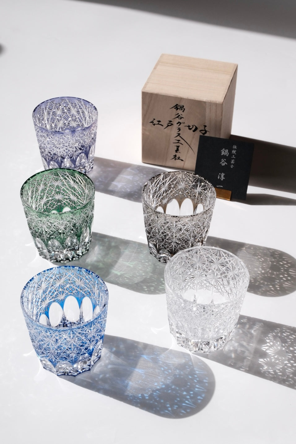 Edo Kiriko Whisky Glass Rock Glass "Large Chrysanthemum" Blue by Junichi Nabetani, Master of traditional crafts