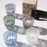 Edo Kiriko Whisky Glass Rock Glass "Large Chrysanthemum" Blue by Junichi Nabetani, Master of traditional crafts