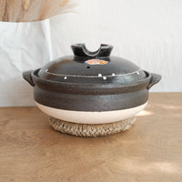 Banko ware Donabe Clay Pot Black Glaze Line Pattern Deep Pot