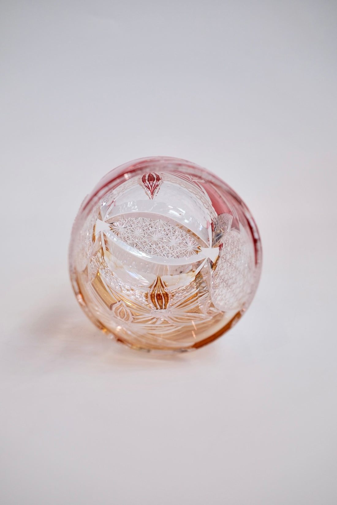 Edo Kiriko Whisky Glass Rock Glass "Flower" Yellow/Red by Junichi Nabetani, Master of traditional crafts