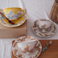 Seto-Yaki Embossed Flower Coffee Mug & Saucer Gift Set