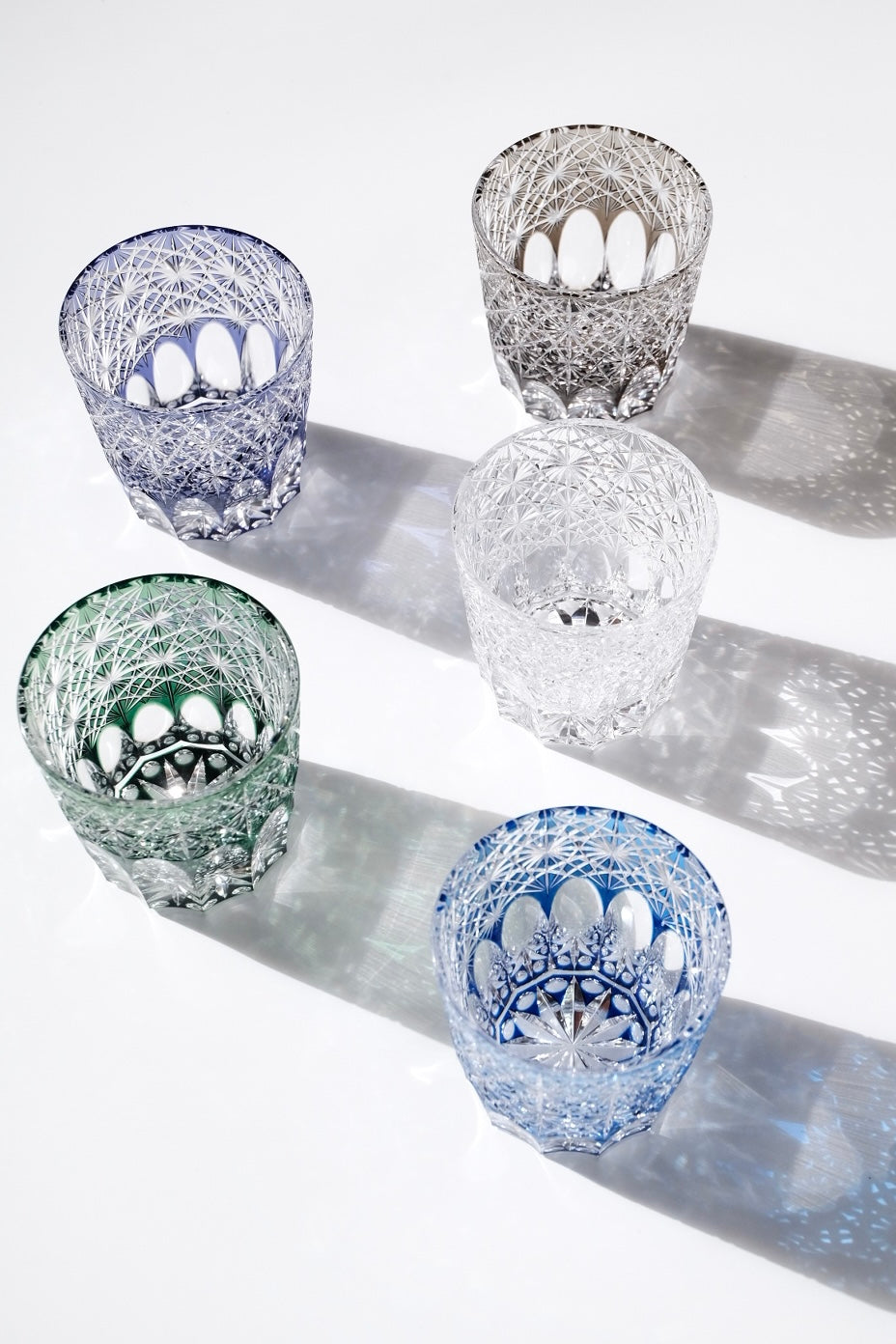Edo Kiriko Whisky Glass Rock Glass "Large Chrysanthemum" Blue by Junichi Nabetani, Master of traditional crafts