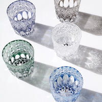 Edo Kiriko Whisky Glass Rock Glass "Large Chrysanthemum" Blue by Junichi Nabetani, Master of traditional crafts