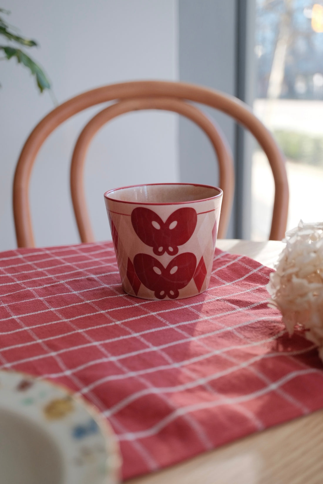 SiShuang Red Checked  with Butterfly Coffee Cup
