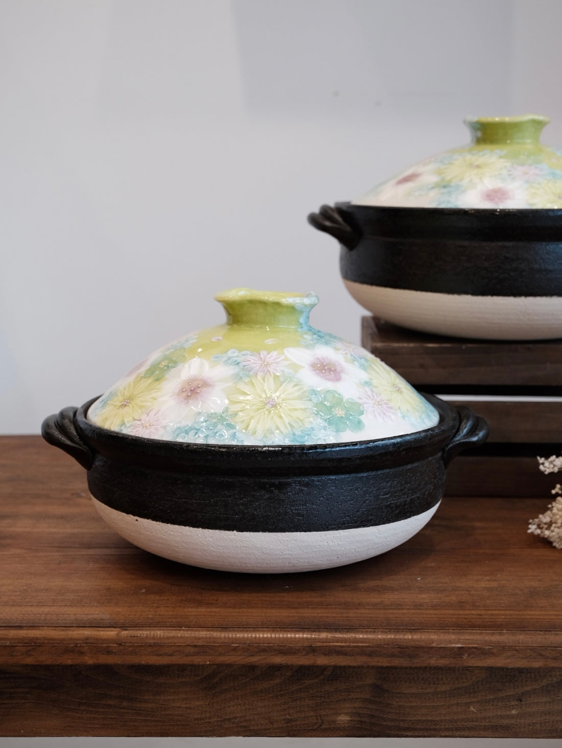 Setoware Flower Donabe Claypot - Green