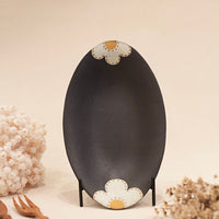 Kei Mitsumochi ミツ持啓 Oval Plate - Black Flower KM09