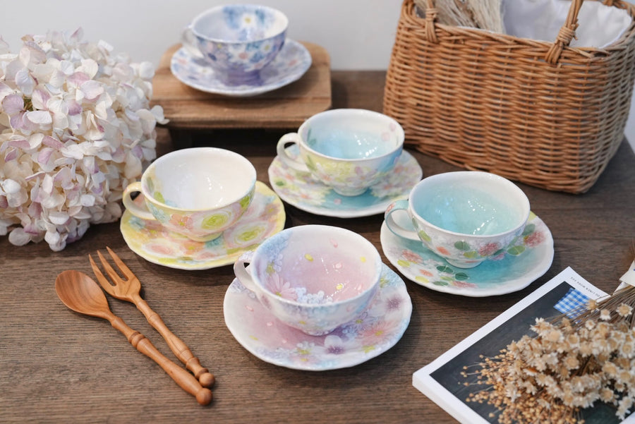 Seto Ware Flower Coffee Cup With Saucer