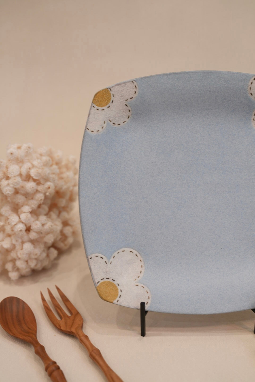 Kei Mitsumochi ミツ持啓 24cm Square Plate - Blue Flower KM20