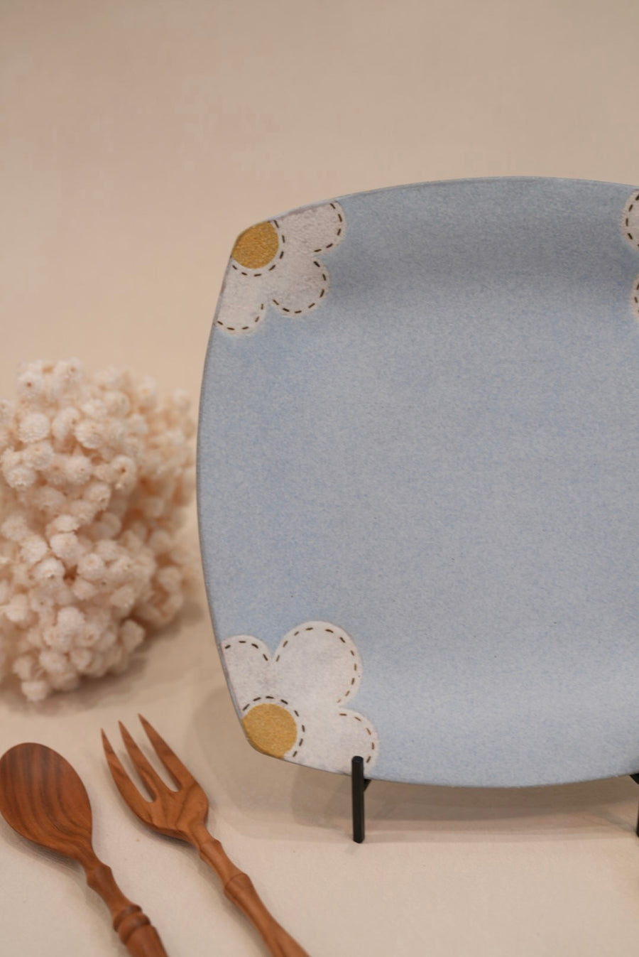 Kei Mitsumochi ミツ持啓 24cm Square Plate - Blue Flower KM20