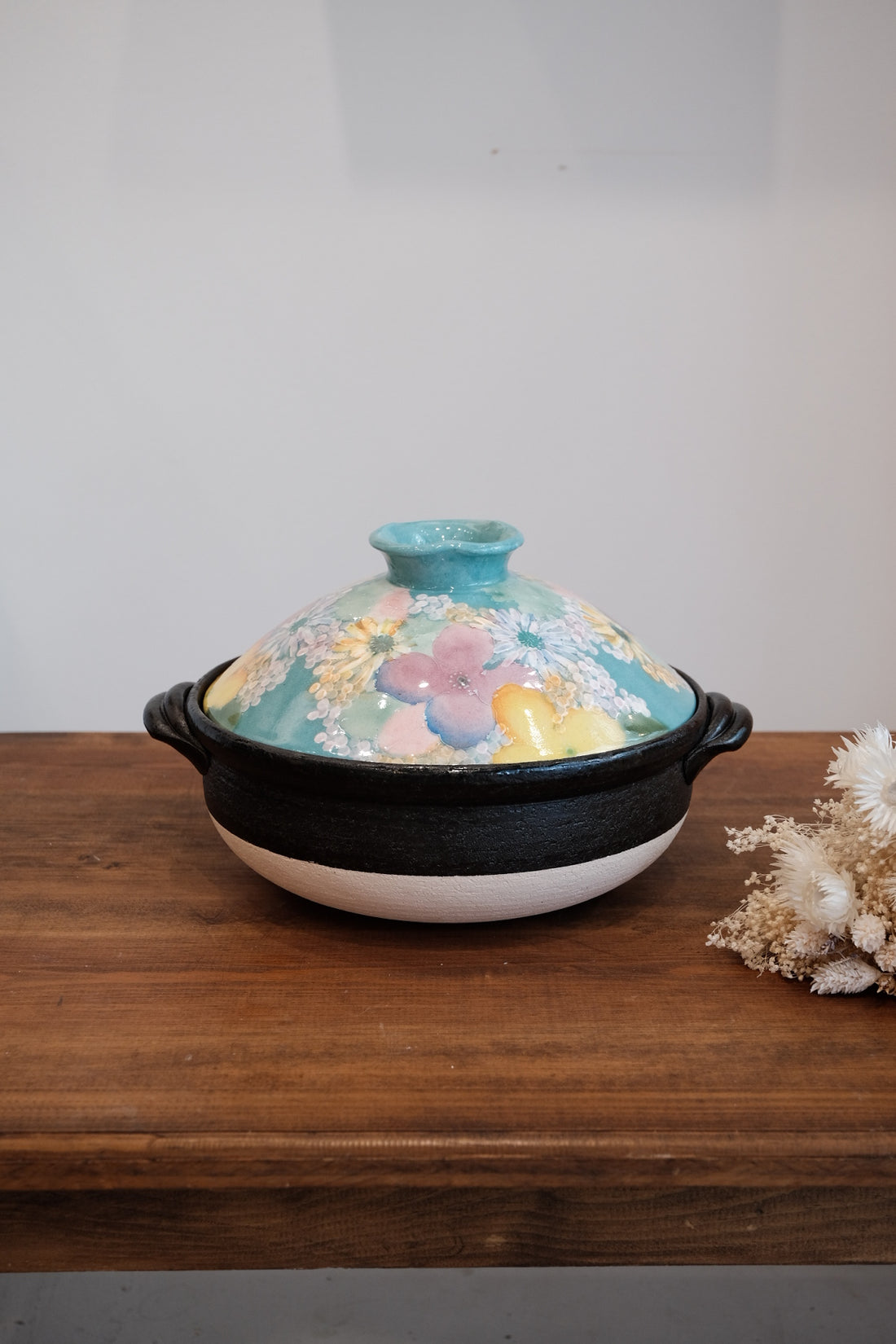 Setoware Flower Donabe Claypot - Sky