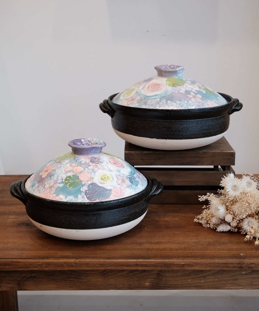 Setoware Flower Donabe Claypot - Rose Garden