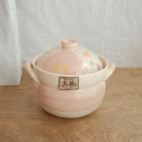 Donabe Banko Ware Double Lids Pink Flower Clay Pot 1.1L