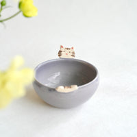 Fumiko Kondo 近藤布美子 - Purple Cat Bowl with Handle FK12