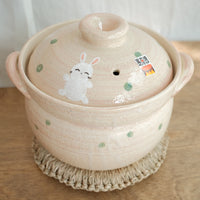 Donabe Banko Ware Double Lids Pink Bunny Clay Pot 2.2L
