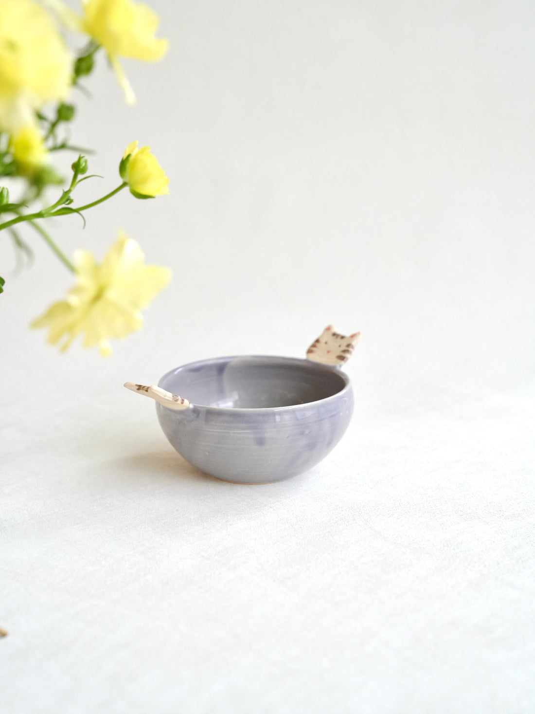 Fumiko Kondo 近藤布美子 - Purple Cat Bowl with Handle FK12